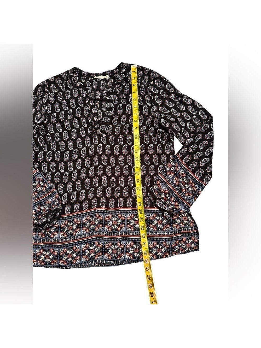 Lush Paisley Summer Sheer Blouse Womens Medium Black, Blue, Red Long Sleeves - Picture 8 of 16